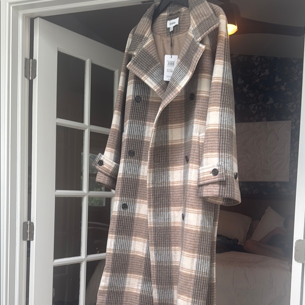 Reiss Piper Check Wool-Blend Double-Breasted Coat - Size 0
